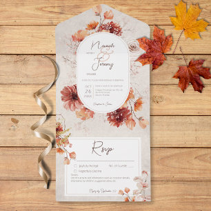 Invitación Todo En Uno Detalles de la floral de la caída de la crema de r
