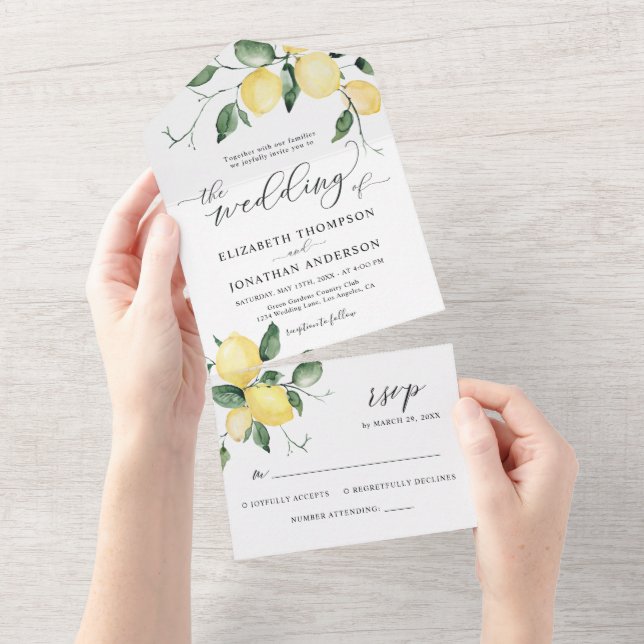 Invitación Todo En Uno Detalles del Boda amarillo de frutas de verano de  (desgarro)