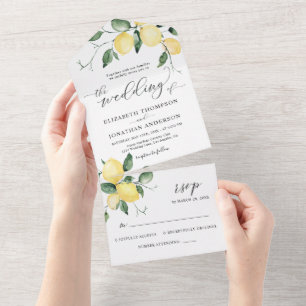 Invitación Todo En Uno Detalles del Boda amarillo de frutas de verano de 
