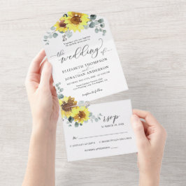 Invitación Todo En Uno Detalles del Boda de Sunflowers Floral Eucalyptus 