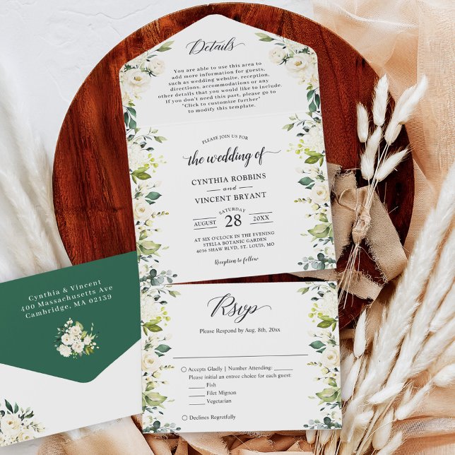 Invitación Todo En Uno Detalles del Boda Floral Blanco de Verdor RSVP (Subido por el creador)