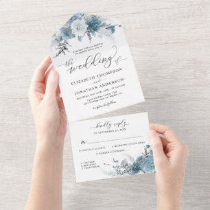 Invitación Todo En Uno Detalles del Boda Floral de Boho de pizarra azul t