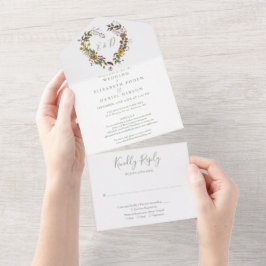 Invitación Todo En Uno Detalles Florales Rústicos del Corazón Verde Salvi