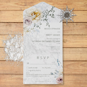 Invitación Todo En Uno Detalles modernos de la flor del Pastel de Inviern