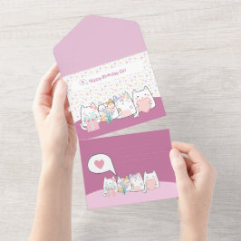 Invitación Todo En Uno Dibujo animado de saludo de gatos kawaii pastel
