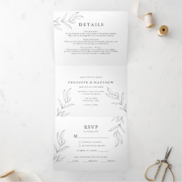 Invitación Todo En Uno Dibujo De Línea De Hojas