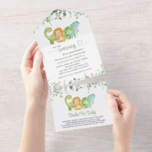 Invitación Todo En Uno Dinosaurios Lindos, T-Rex, Jurásico, Shower de Beb