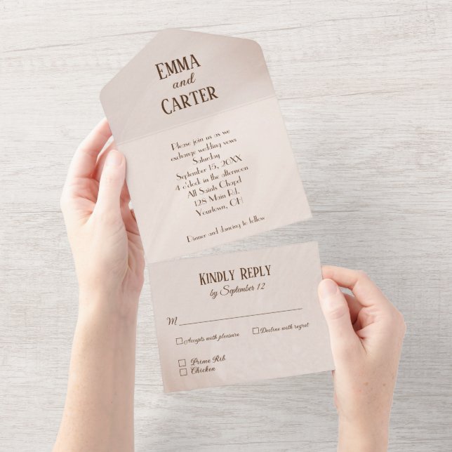 Invitación Todo En Uno Diseño abstracto de Bodas neutrales (desgarro)