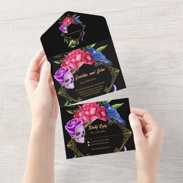Invitación Todo En Uno Diseño boda místico oscuro y romántico (desgarro)