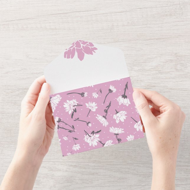 Invitación Todo En Uno Diseño de patrones florales rosados - Arte elegant (Apertura)