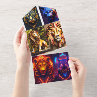 Invitación Todo En Uno Diseño de Prisma de Cabeza de León Geométrico - Me