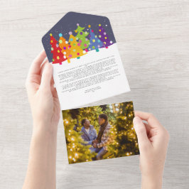 Invitación Todo En Uno Divertido colorido Rainbow Gay Pride Navidad Tarje