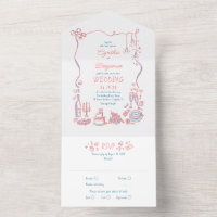 Doodles dibujados a mano Funky Quirky Boda moderno