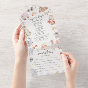 Invitación Todo En Uno Dos problemas gemelos Chicas predicen Baby Shower