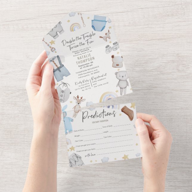 Invitación Todo En Uno Dos problemas gemelos y predicaciones Baby Shower (desgarro)