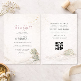 Invitación Todo en uno Dragón Es una niña Baby Shower