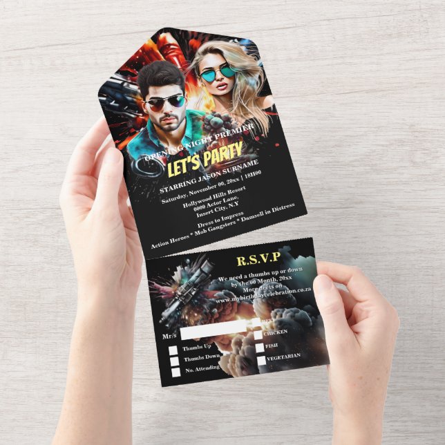 Invitación Todo En Uno Drama de acción de poster de películas fiesta de c (desgarro)