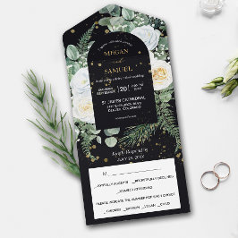 Invitación Todo En Uno Dramático Boda fotográfico de la Rosa Blanca