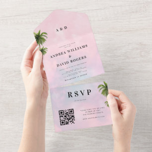 Invitación Todo En Uno Dreamy Cotton Candy Boda de código QR Tropical Ros