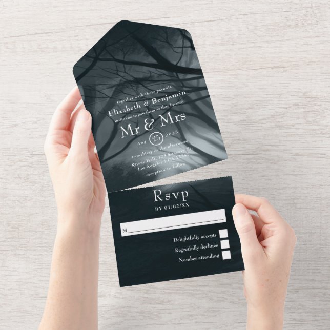 Invitación Todo En Uno Dreamy Woodland Forest Boda (desgarro)