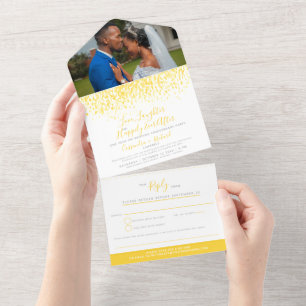 Invitación Todo En Uno Ducha de acuarela amarilla para una fiesta de boda