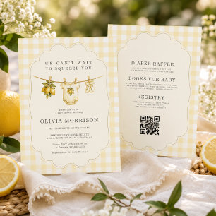 Invitación Todo en Uno Ducha de Bebé Amarillo Gingham de Limó