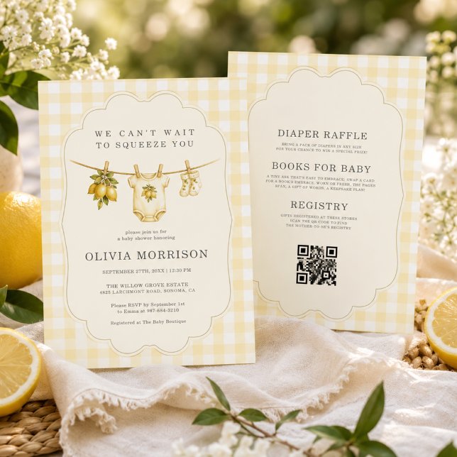Invitación Todo en Uno Ducha de Bebé Amarillo Gingham de Limó (Subido por el creador)