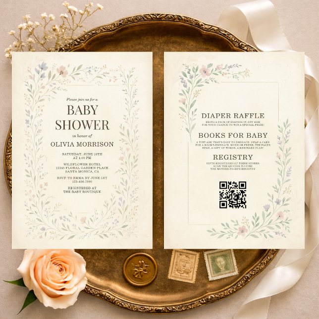 Invitación Todo en uno Ducha de bebé boho Flor silvestre rúst (Subido por el creador)