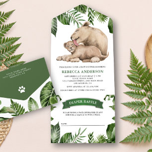 Invitación Todo En Uno Ducha de Bebé de Cachorro de León Mamá y Bebé en l