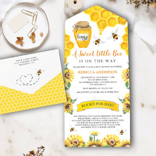 Invitación Todo En Uno Ducha de bebé de girasoles rústicos y miel dulce d