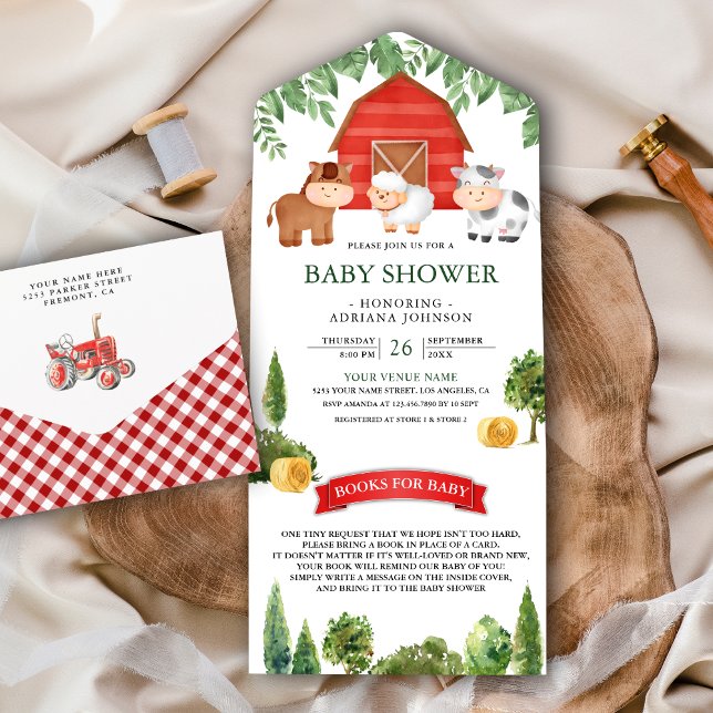 Invitación Todo En Uno Ducha de bebé de granja linda y rústica (Subido por el creador)