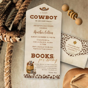 Invitación Todo En Uno Ducha de bebé de pequeño vaquero occidental