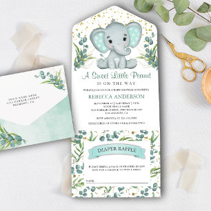 Invitación Todo En Uno Ducha de bebé del elefante de vegetación de eucali
