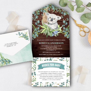 Invitación Todo En Uno Ducha de bebé del koala de eucalipto de madera rús
