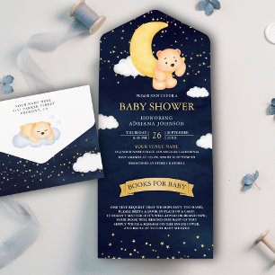 Invitación Todo En Uno Ducha de bebé del oso de peluche azul marino de lu