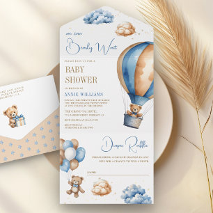 Invitación Todo En Uno Ducha de Bebé del Oso de Peluche en Globo Aerostát