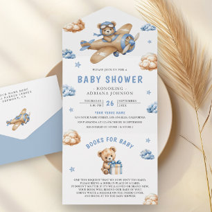 Invitación Todo En Uno Ducha de bebé del oso de peluche marrón azul vinta