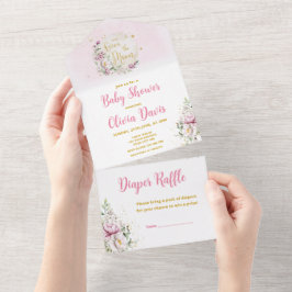 Invitación Todo En Uno Ducha de Bebé Floral Moon