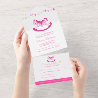 Invitación Todo En Uno Ducha de bebé hobby hobby caballo color de agua ro