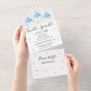 Invitación Todo En Uno Ducha de bebé Niño Azul Twinkle Sprinkle