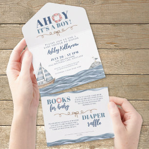 Invitación Todo En Uno Ducha de Bebé Niño Náutico
