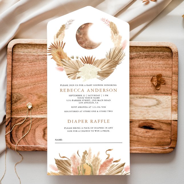 Invitación Todo En Uno Ducha de Bebé Pampas Grass Luna Boho Rústica (Subido por el creador)