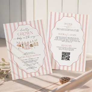 Invitación Todo en Uno Ducha de Bebé Rayas Rosadas Cultivadas