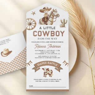 Invitación Todo En Uno Ducha de bebé Rodeo salvaje oeste vaquero pequeño