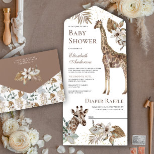 Invitación Todo En Uno Ducha de Bebé Safari Salvaje Boho Rústico Jirafa