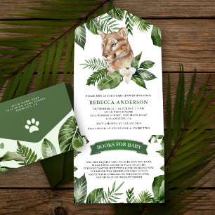 Invitación Todo En Uno Ducha de Bebé Salvaje Selva Tropical Rústica Leona
