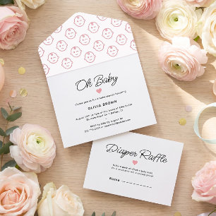 Invitación Todo En Uno Ducha de Niña Moderna con Toques de Rosa Oh Bebé