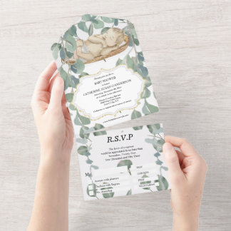 Invitación Todo En Uno Ducha de novia eucalipto vegetación follaje bebé t