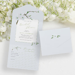 Invitación Todo En Uno Ducha de novia floral primaveral azul polvoriento