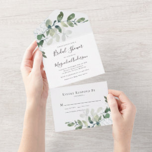 Invitación Todo En Uno Ducha nupcial de eucalipto ruso